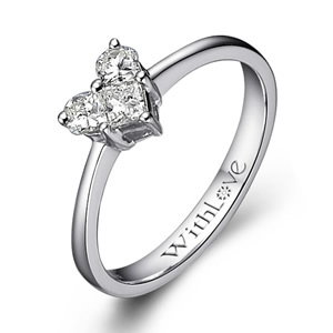 甜心－18K白金心形钻石戒指